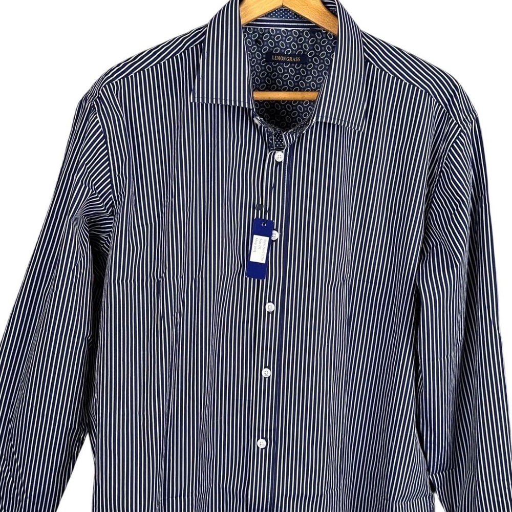 Lemon Grass Mens Navy White Striped Button Down Shirt CY29# NWT 2X